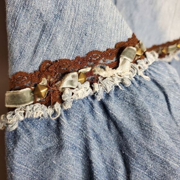 Vintage Y2K 90s 00s Candies Blue Low Rise Denim Studded Ribbon Tiered Skirt Sz 5 - Picture 6 of 9